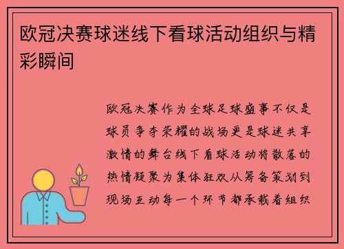 欧冠决赛球迷线下看球活动组织与精彩瞬间
